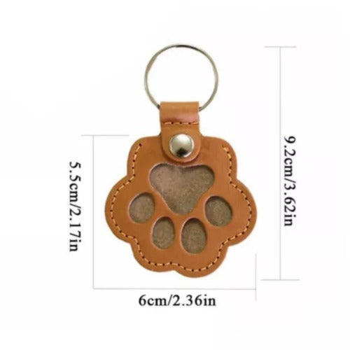 Custom Pet Memorial Keychain – Leather Hair Keepsake with Engraved Paw Charm