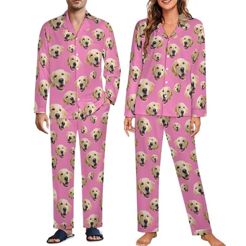 Custom Family Christmas Pajamas with Pet Photos - Matching Dog & Cat Lover PJs for Pet Parents