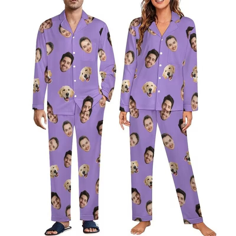 Custom Family Christmas Pajamas with Pet Photos - Matching Dog & Cat Lover PJs for Pet Parents