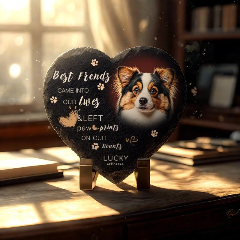 Personalized Pet Memorial Stone with Photo & Name – Custom Dog or Cat Grave Marker, Outdoor Garden Slate Plaque