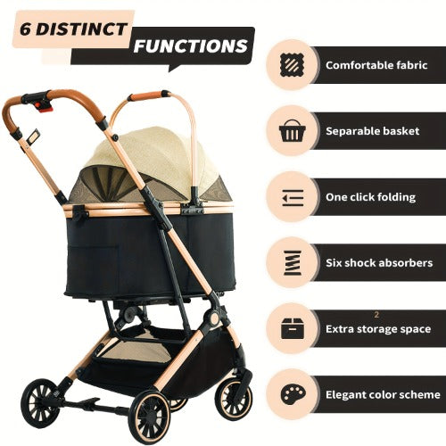 3-in-1 Foldable Pet Stroller with 4 Wheels – Detachable Carrier & Car Seat for Small/Medium Dogs & Cats up to 50 lbs