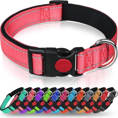 Reflective Dog Collar with Adjustable Nylon Webbing - Explosion-Proof Safety Collar Set for Night Walks