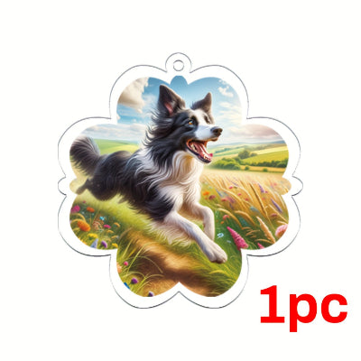 Dog-shaped decorative item with a running dog illustration on a white background