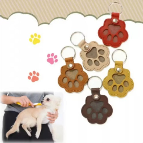 Custom Pet Memorial Keychain – Leather Hair Keepsake with Engraved Paw Charm