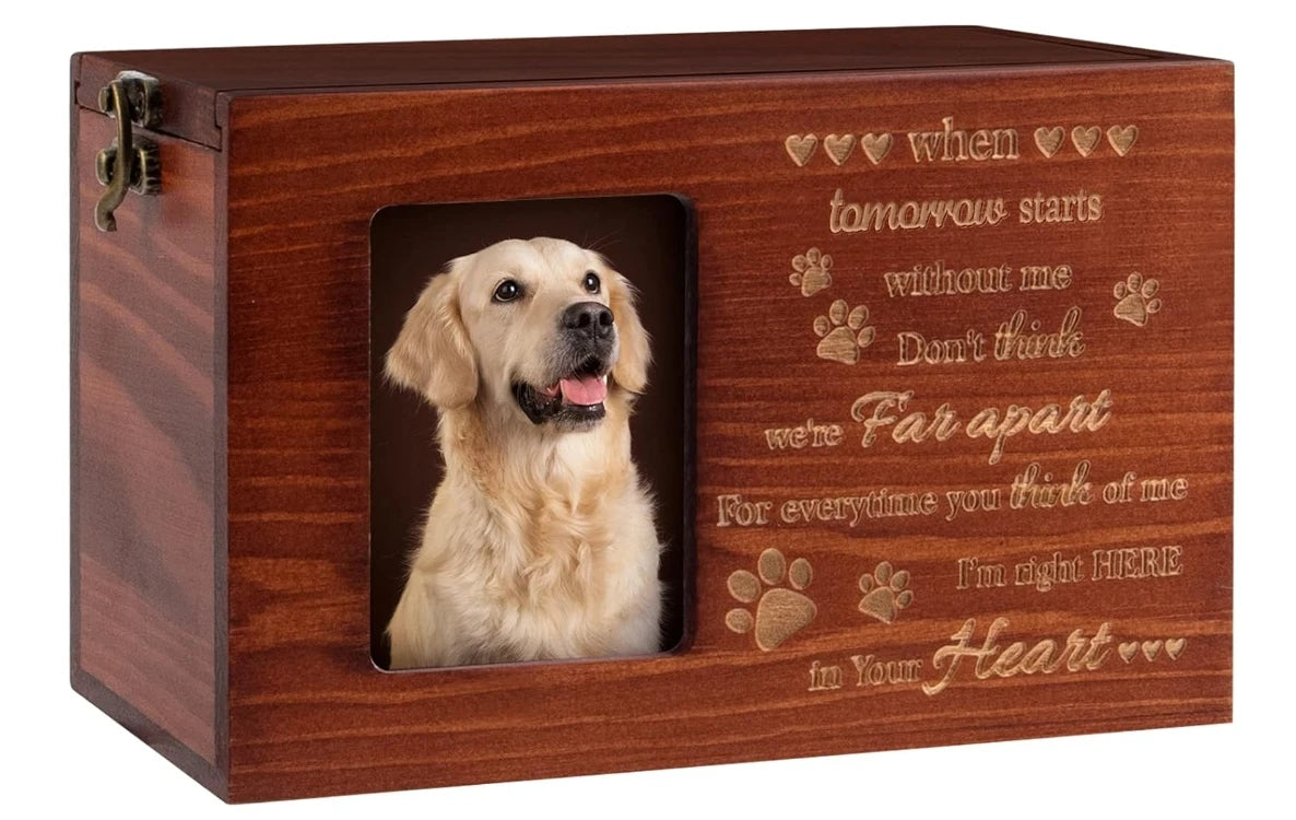 Custom Engraved Pet Urn - Wooden Memorial Keepsake with Photo Frame for Dogs & Cats