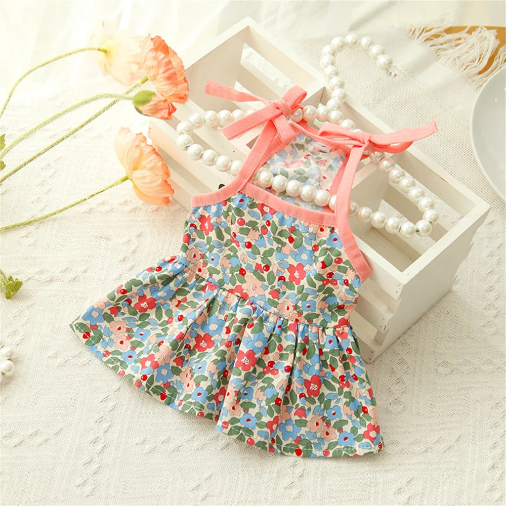 Summer Cotton Suspender Dress for Sphynx Cats – Floral Princess Skirt for Dogs & Cats