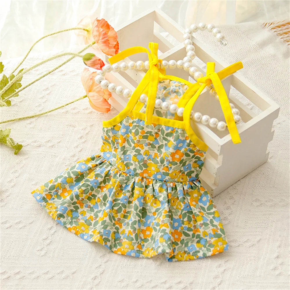 Summer Cotton Suspender Dress for Sphynx Cats – Floral Princess Skirt for Dogs & Cats