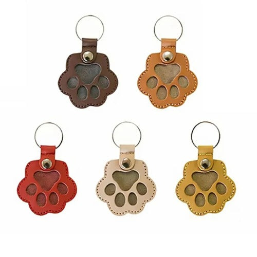 Custom Pet Memorial Keychain – Leather Hair Keepsake with Engraved Paw Charm