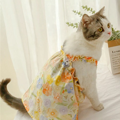 Summer Cotton Suspender Dress for Sphynx Cats – Floral Princess Skirt for Dogs & Cats