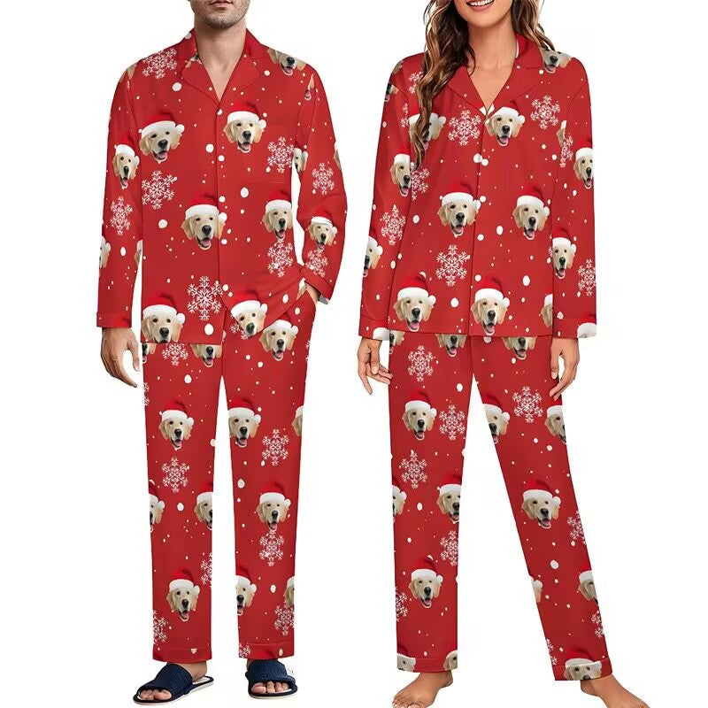 Custom Family Christmas Pajamas with Pet Photos - Matching Dog & Cat Lover PJs for Pet Parents