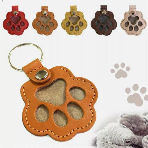 Custom Pet Memorial Keychain – Leather Hair Keepsake with Engraved Paw Charm