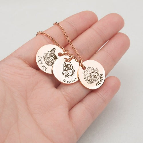 Custom Pet Portrait Necklace - Personalized Dog Memorial Jewelry for Pet Moms - Engraved Photo Pendant Gift from Photo