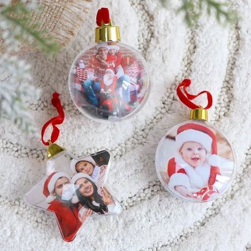 Personalized Christmas Transparent Photo Ball – Custom Tree Ornament DIY Hanging Decoration with Star Pendant