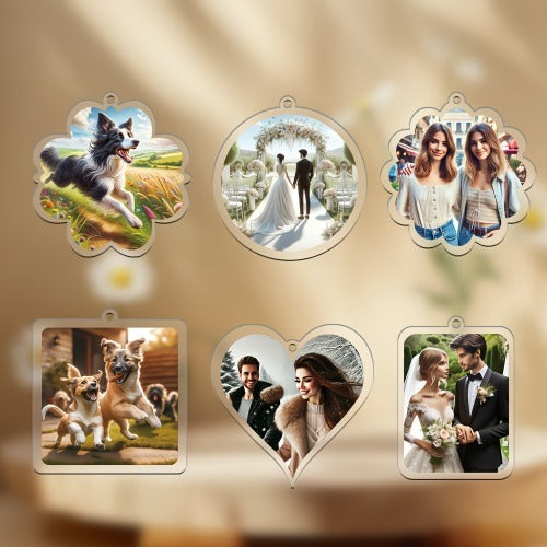 Set of decorative photo frames with various designs on a beige background