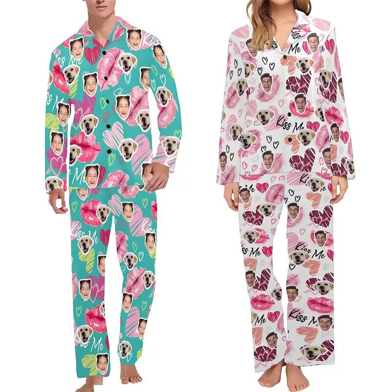 Custom Family Christmas Pajamas with Pet Photos - Matching Dog & Cat Lover PJs for Pet Parents
