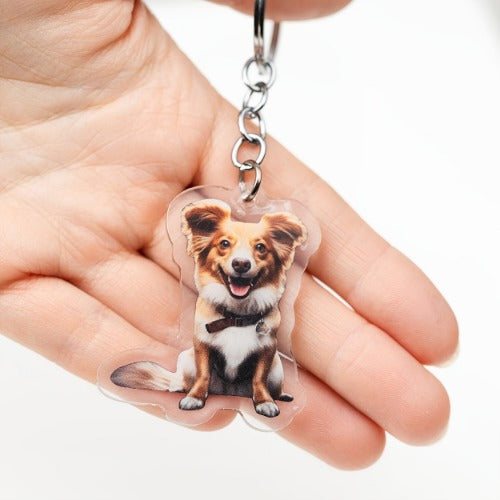 Custom Pet Photo Keychain - Personalized Dog Memorial Gift for Dog Lovers - Engraved Keyring with Photo