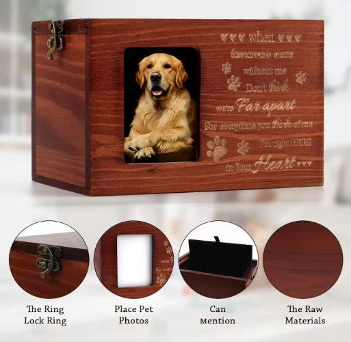 Custom Engraved Pet Urn - Wooden Memorial Keepsake with Photo Frame for Dogs & Cats