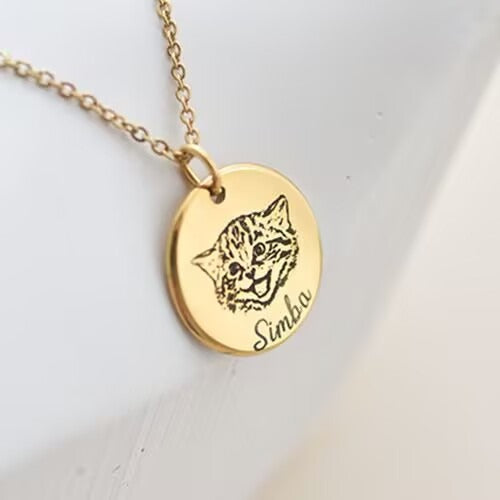 Custom Pet Portrait Necklace - Personalized Dog Memorial Jewelry for Pet Moms - Engraved Photo Pendant Gift from Photo