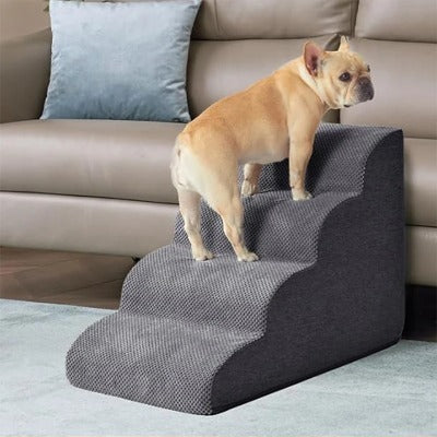Memory Foam Pet Stairs for Small Dogs & Cats – 3/4 Step Non-Slip Ramp with Washable Cover for Bed, Couch & Sofa