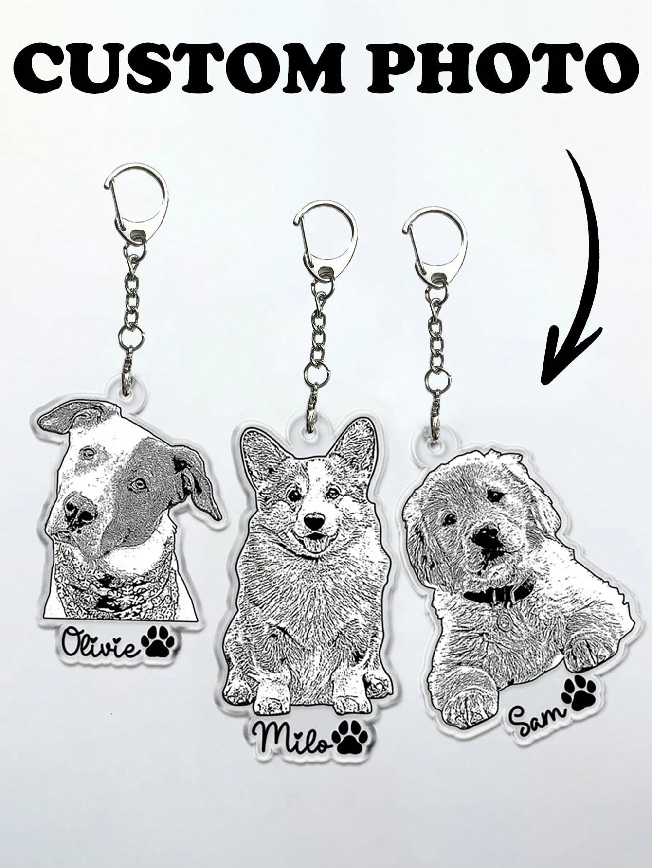 Custom Pet Keychain Portrait | Personalized Engraved Pet Memorial Jewelry | 3D Laser Pet Photo Keepsake for Dog & Cat Lovers