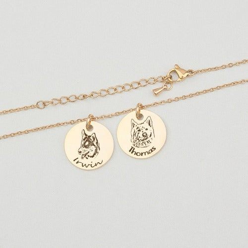 Custom Pet Portrait Necklace - Personalized Dog Memorial Jewelry for Pet Moms - Engraved Photo Pendant Gift from Photo