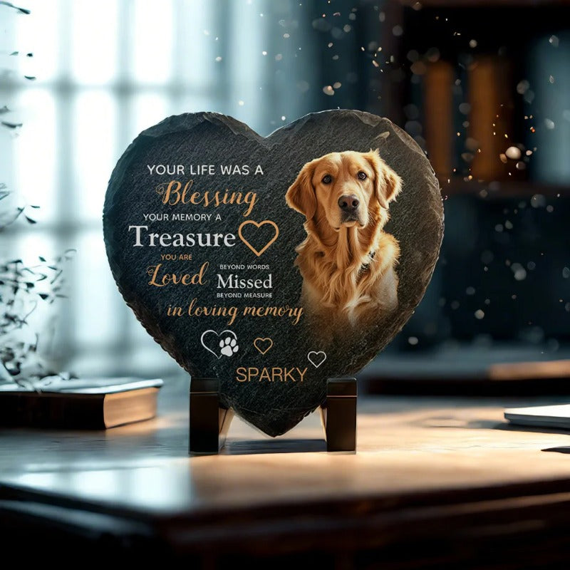 Personalized Pet Memorial Stone with Photo & Name – Custom Dog or Cat Grave Marker, Outdoor Garden Slate Plaque