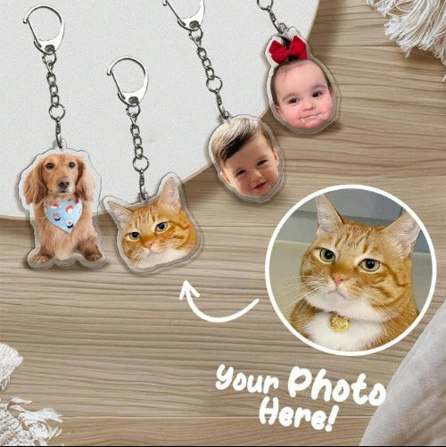Hyper-detailed 3D laser engraved dog portrait on stainless steel keychain