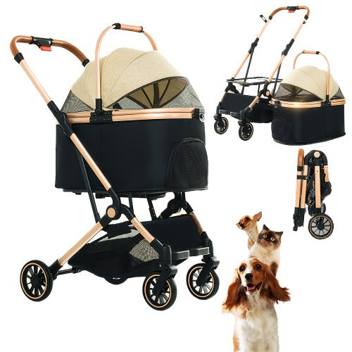 3-in-1 Foldable Pet Stroller with 4 Wheels – Detachable Carrier & Car Seat for Small/Medium Dogs & Cats up to 50 lbs