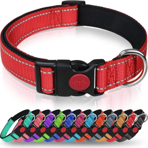 Reflective Dog Collar with Adjustable Nylon Webbing - Explosion-Proof Safety Collar Set for Night Walks