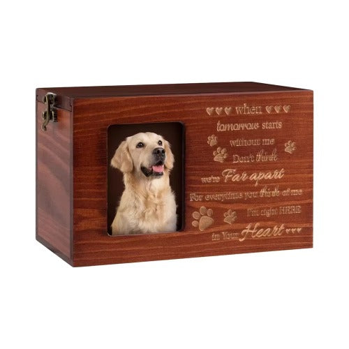 Custom Engraved Pet Urn - Wooden Memorial Keepsake with Photo Frame for Dogs & Cats
