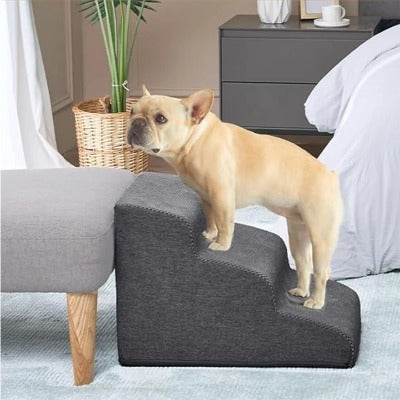 Memory Foam Pet Stairs for Small Dogs & Cats – 3/4 Step Non-Slip Ramp with Washable Cover for Bed, Couch & Sofa