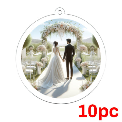 Circular wedding photo album with a bride and groom at an outdoor ceremony, labeled '10pc'.