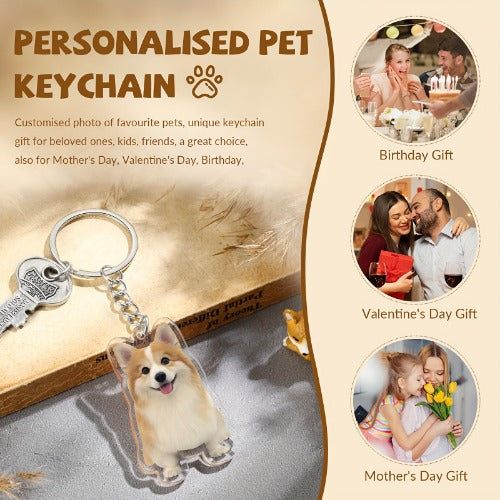 Custom Pet Photo Keychain - Personalized Dog Memorial Gift for Dog Lovers - Engraved Keyring with Photo