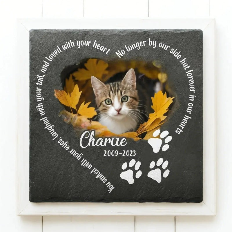 Personalized Pet Memorial Stone with Photo & Name – Custom Dog or Cat Grave Marker, Outdoor Garden Slate Plaque