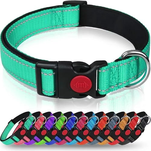 Reflective Dog Collar with Adjustable Nylon Webbing - Explosion-Proof Safety Collar Set for Night Walks