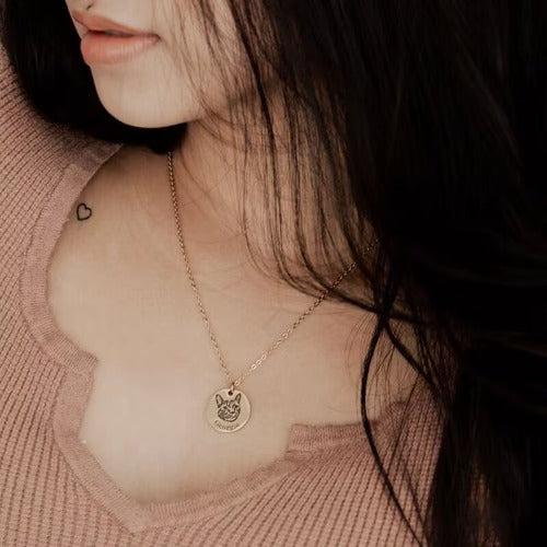 Custom Pet Portrait Necklace - Personalized Dog Memorial Jewelry for Pet Moms - Engraved Photo Pendant Gift from Photo