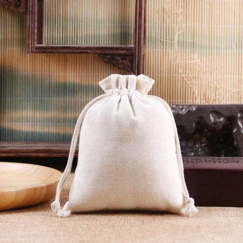 50pcs Cotton Canvas Drawstring Bags – Christmas Gift Pouches, Custom Logo Cloth Organizer, Eco-Friendly Storage Sacks