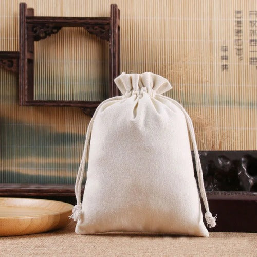 50pcs Cotton Canvas Drawstring Bags – Christmas Gift Pouches, Custom Logo Cloth Organizer, Eco-Friendly Storage Sacks