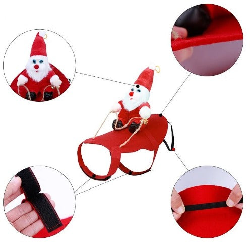 Red dog muzzle with Santa Claus design, showing close-ups of details.