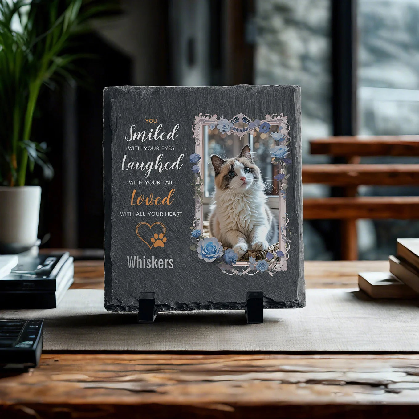 Personalized Pet Memorial Stone with Photo & Name – Custom Dog or Cat Grave Marker, Outdoor Garden Slate Plaque