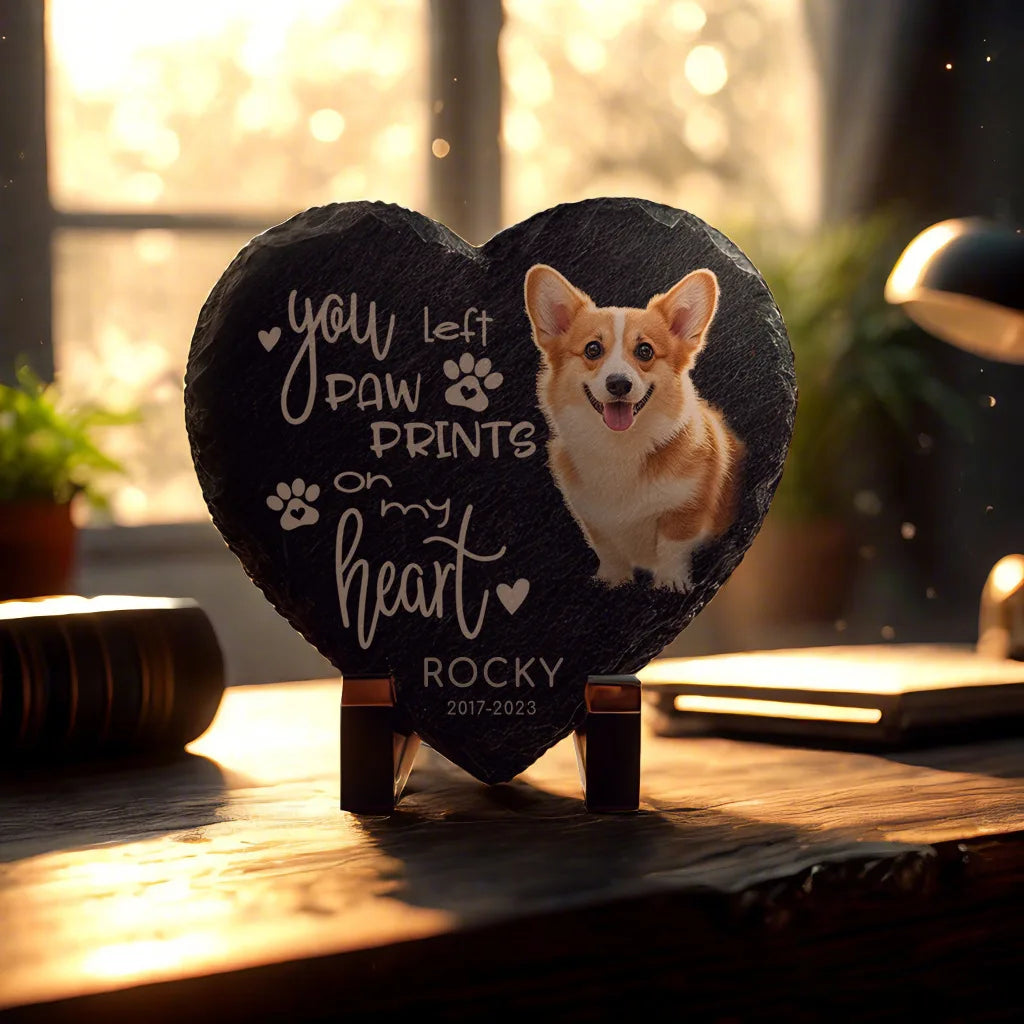Personalized Pet Memorial Stone with Photo & Name – Custom Dog or Cat Grave Marker, Outdoor Garden Slate Plaque