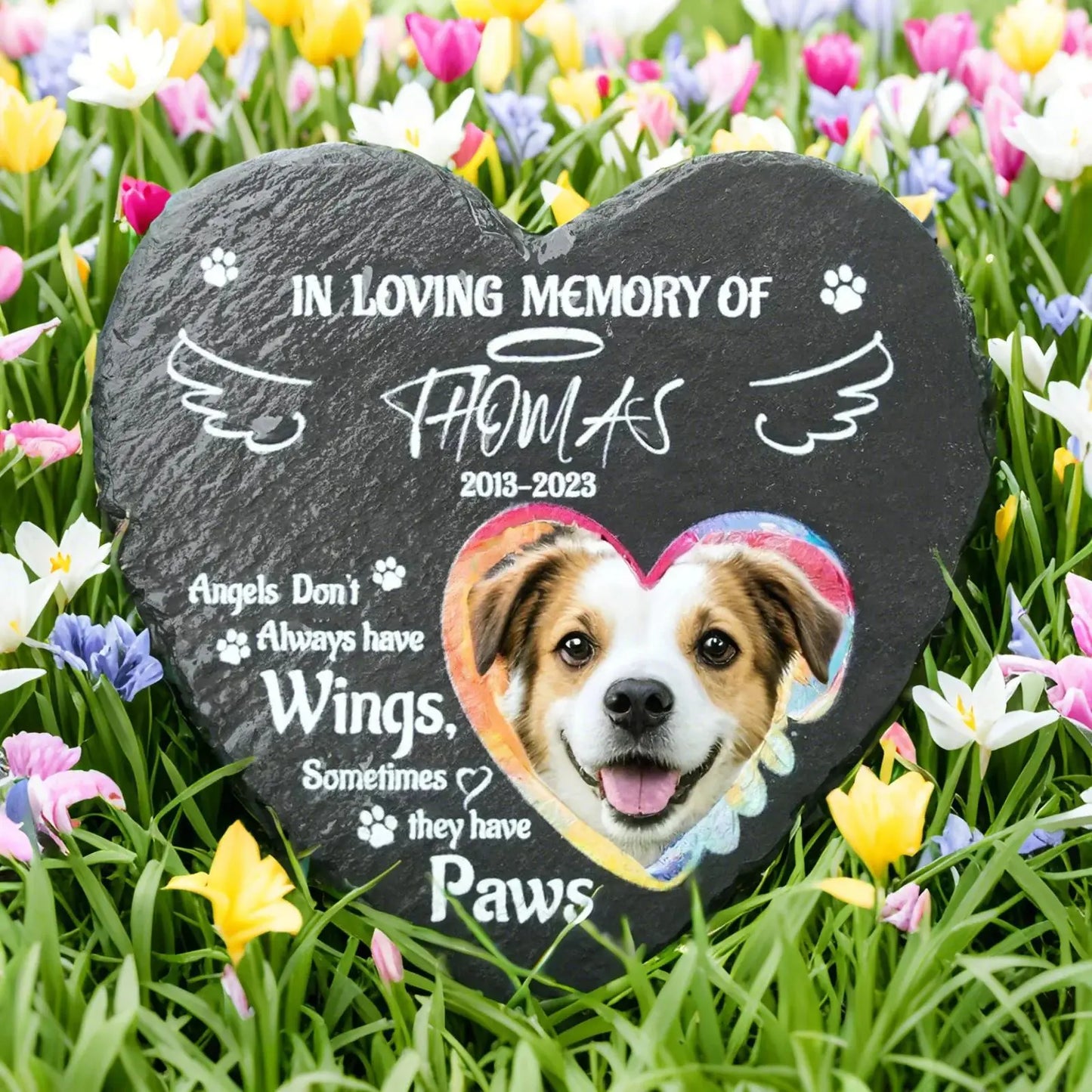Personalized Pet Memorial Stone with Photo & Name – Custom Dog or Cat Grave Marker, Outdoor Garden Slate Plaque