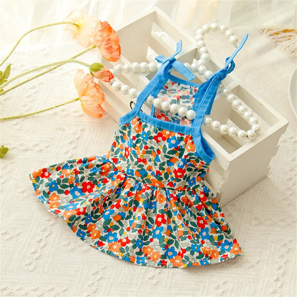 Summer Cotton Suspender Dress for Sphynx Cats – Floral Princess Skirt for Dogs & Cats