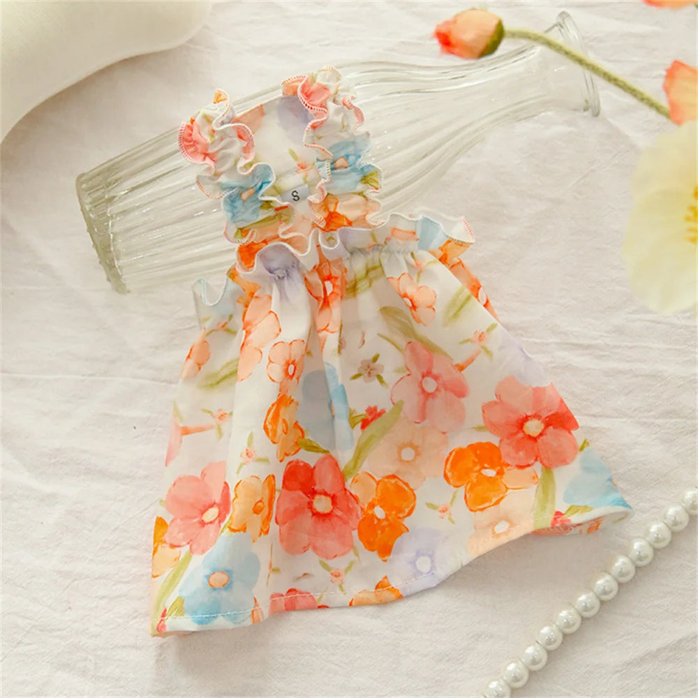 Summer Cotton Suspender Dress for Sphynx Cats – Floral Princess Skirt for Dogs & Cats