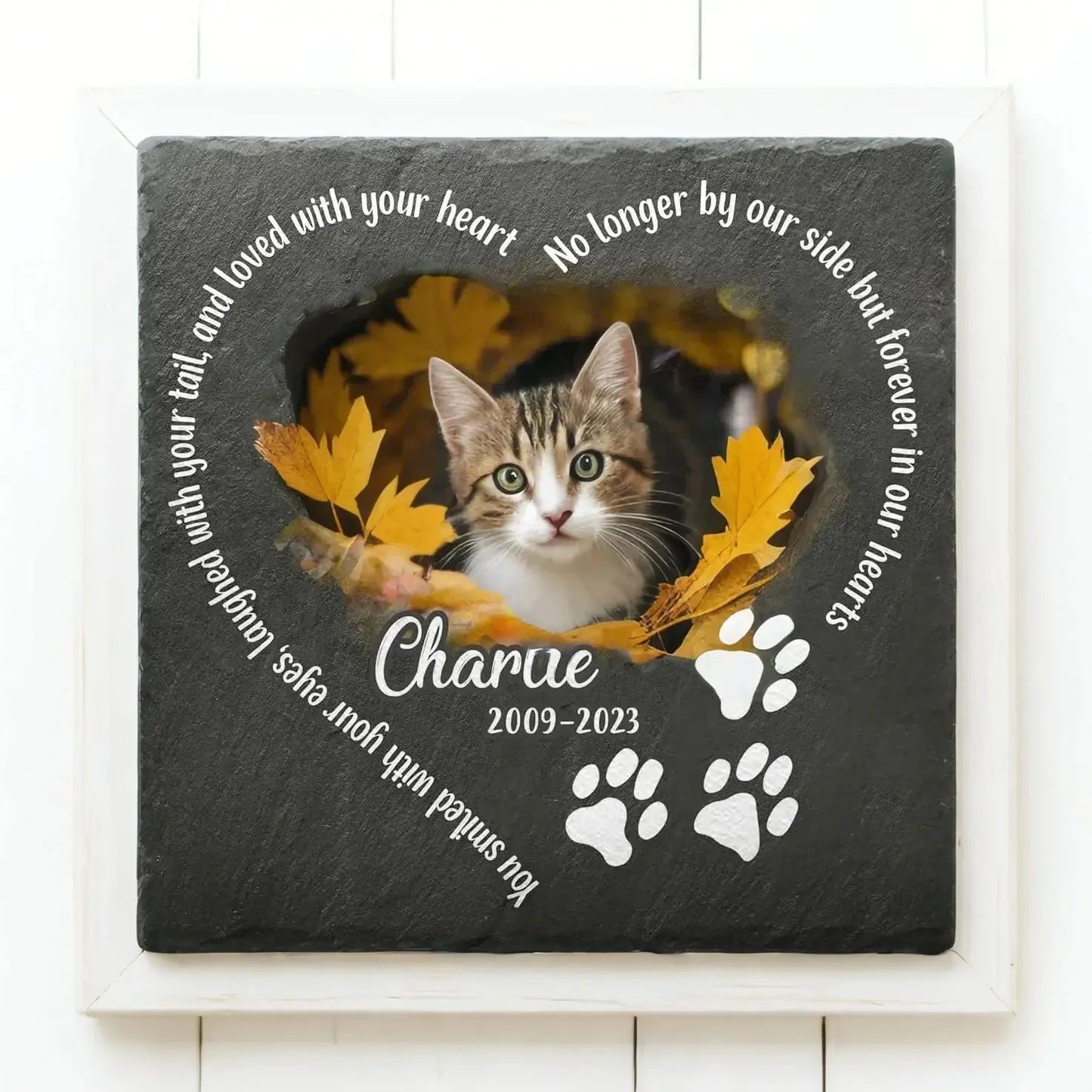 Personalized Pet Memorial Stone with Photo & Name – Custom Dog or Cat Grave Marker, Outdoor Garden Slate Plaque