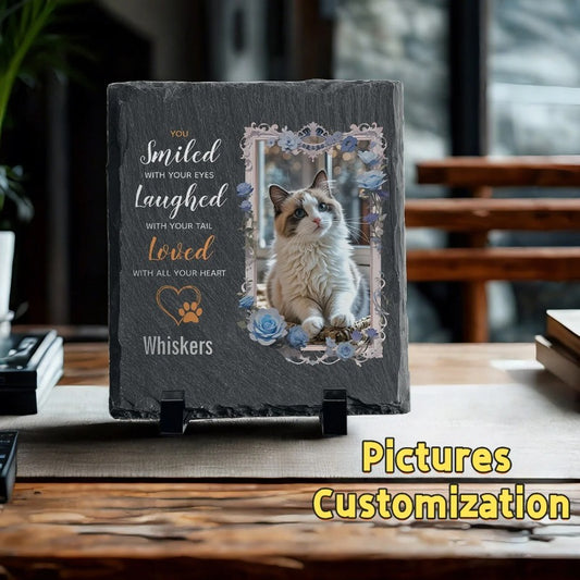 Personalized Pet Memorial Stone with Photo & Name – Custom Dog or Cat Grave Marker, Outdoor Garden Slate Plaque