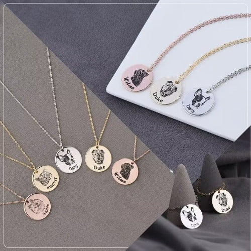 Custom Pet Portrait Necklace - Personalized Dog Memorial Jewelry for Pet Moms - Engraved Photo Pendant Gift from Photo