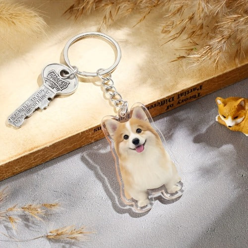 Custom Pet Photo Keychain - Personalized Dog Memorial Gift for Dog Lovers - Engraved Keyring with Photo