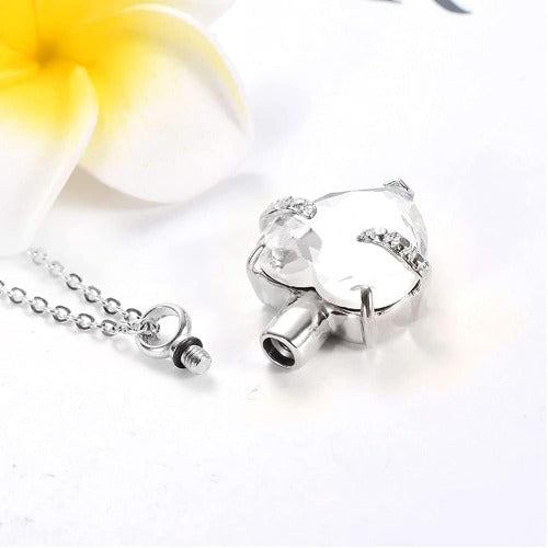 Heart Cremation Urn Necklace for Ashes – Stainless Steel Memorial Locket with Crystal Heart, Keepsake Pendant “Always on My Mind, Forever in My Heart”