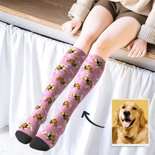 Custom Pet Socks with Photos & Text - Personalized Dog Cat Lover Socks - Mother's Day & Back to School Gifts for Pet Parents